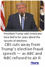 CBS News aired part of President Trump's prime-time speech on election fraud Thursday night, joining in late and switching away as the commander-in-chief called for ABC and NBC to lose their licenses for not showing his remarks. Before tuning into Trump's speech, CBS anchor Tony Dokoupil explained why the network was airing it: ''Much of what the President has said on [security of American elections] has been false.'' ''There is an argument that it's irresponsible to air the president's speech tonight.''